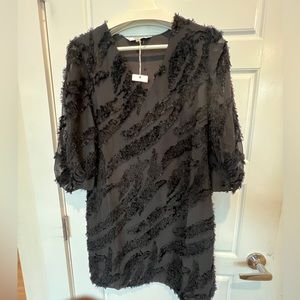 New Crosby Mollie Burch Textured mini Eyelash Fringing Dress Black XS